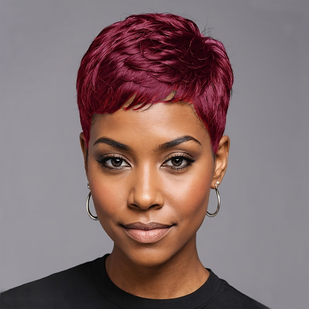 Short Pixie Cut Wig Body Wave Colored Synthetic 4 Inch 120% Density Rose Net Cap Heat Resistant Brown Red Burgundy Black for 