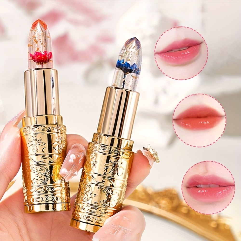 Jelly Flower Lipstick Set 6-Pack Color Changing Lip Balm Temperature Activated Tint Hydrating Squalane Formula Moisturizing T