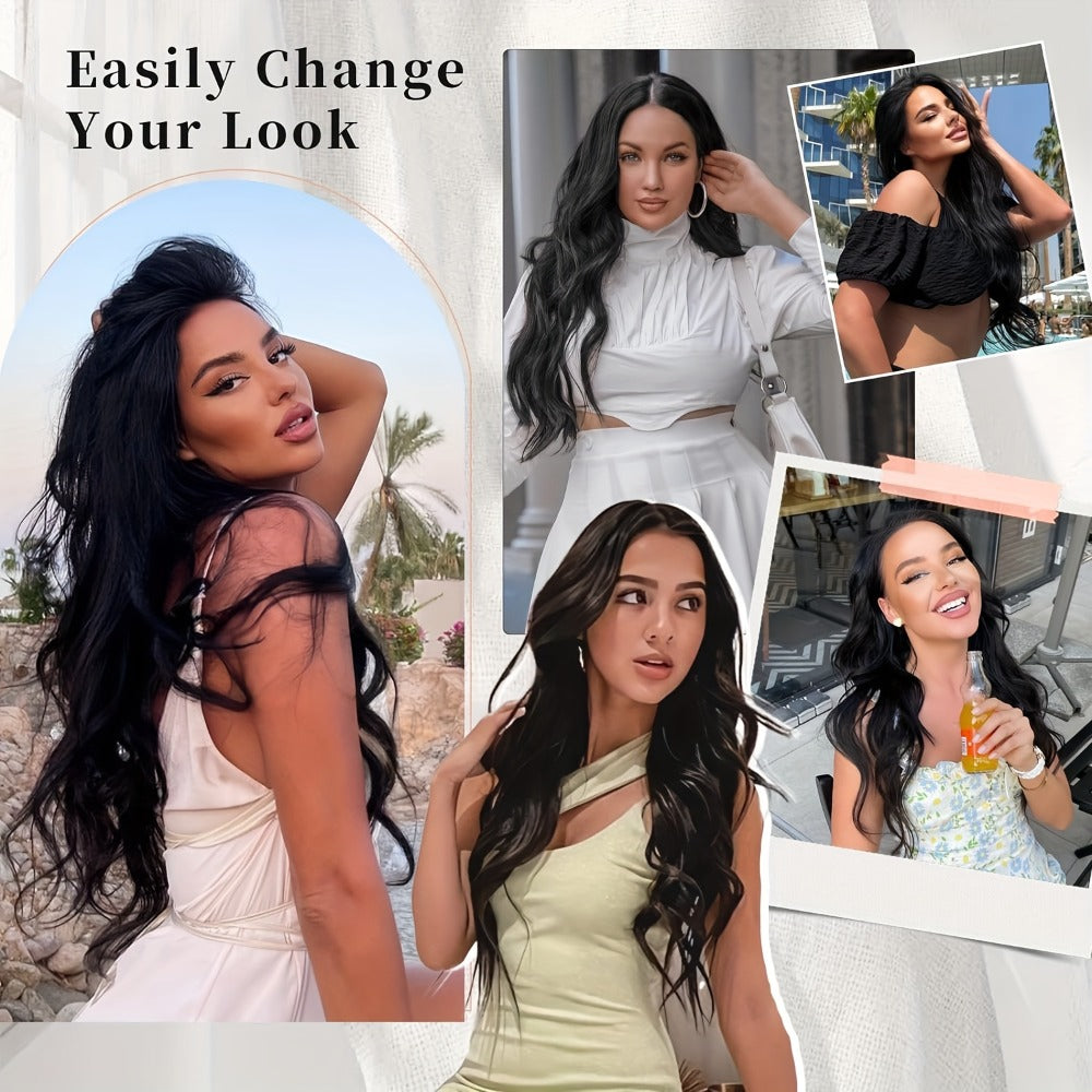 Invisible Wire Hair Extensions 22 Inch for Women – Transparent Fish Line 4 Clips Long Wavy Hairpiece for Thin Fine Hair — ima