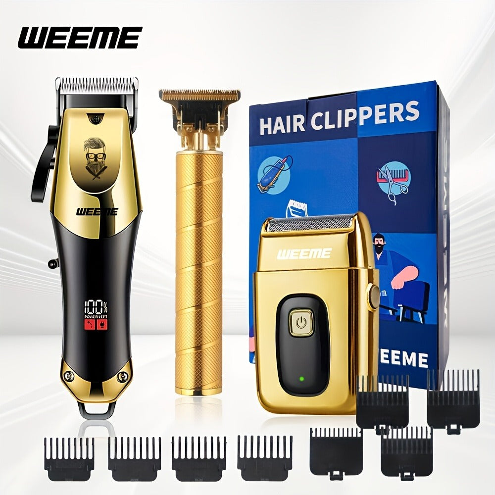 Hair Clipper Set for Men USB Rechargeable – LCD Display Cordless Trimmer, Guide Combs & Cleaning Brushes, Professional Home H