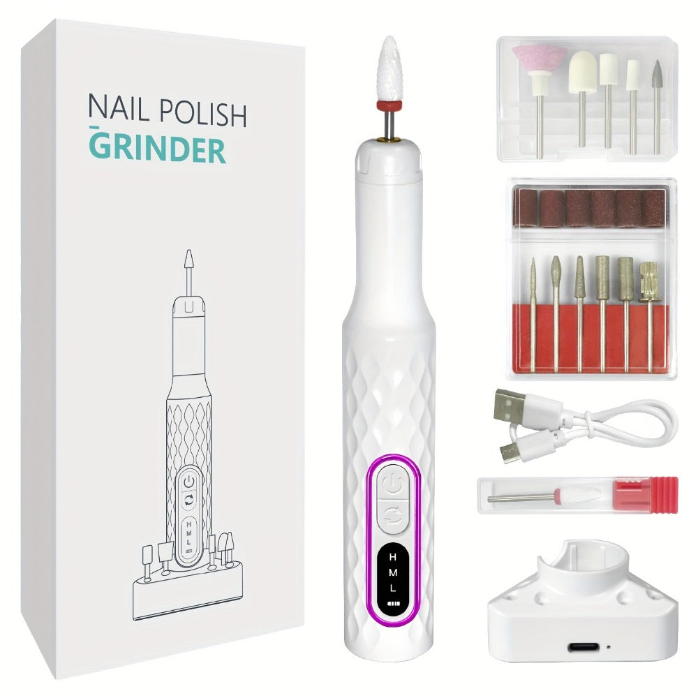Electric Nail Drill 20000 RPM Portable E-File with Digital Display, Accessory Bits and White Finish — image 2