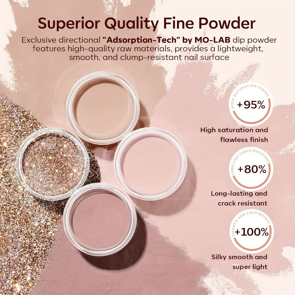 Dip Powder Nail Kit with YANYILIKE Label, Four Nude Gold Glitter Powders, Three 10ml Liquids and Four Tools — image 6