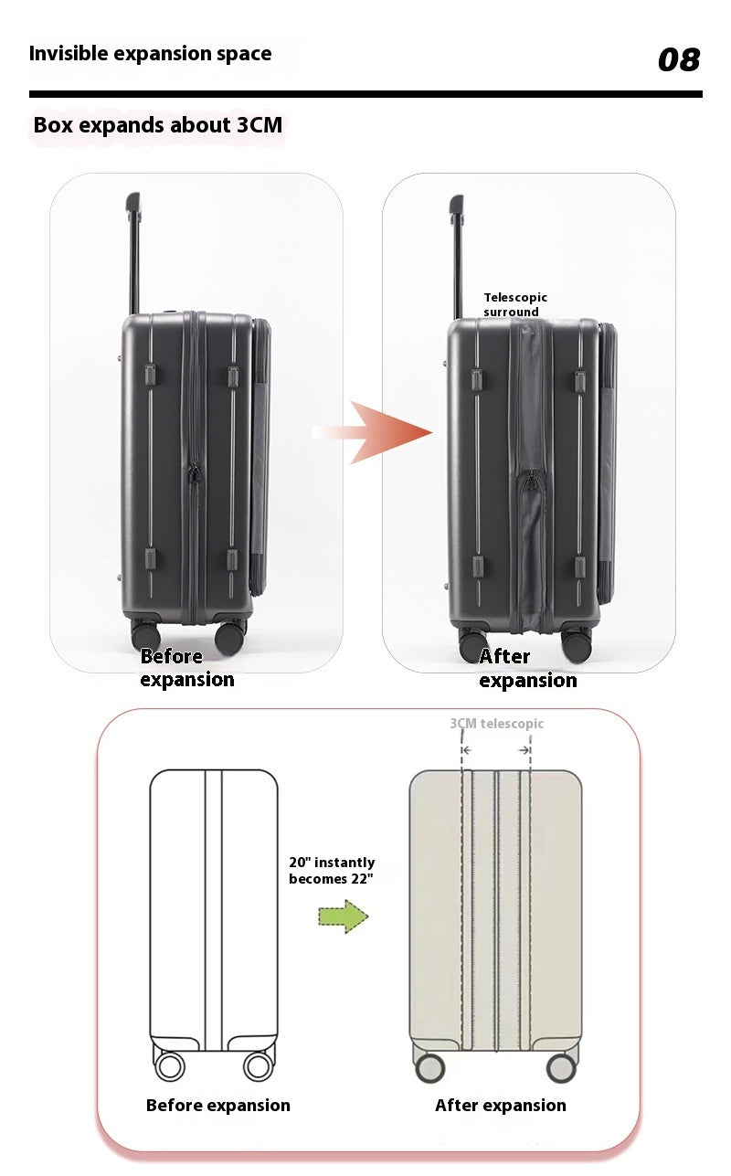 Front Open Luggage 20-inch Boarding Drop-resistant Trolley Case Extended Luggage Case