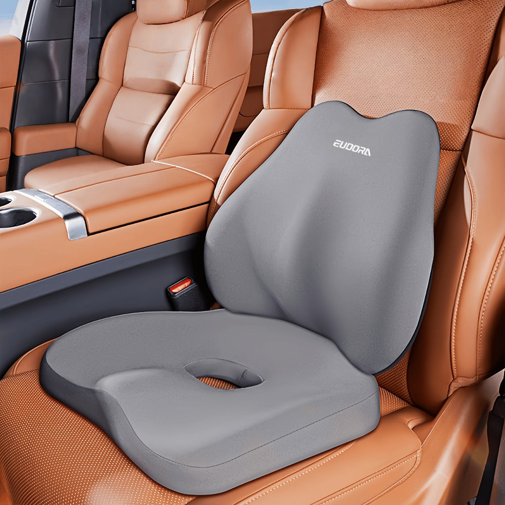 Memory Foam Car Seat Cushion & Back Cushion Set – Ergonomic Lumbar & Hip Support, Non-Slip, Machine Washable, Fits Sedans SUV
