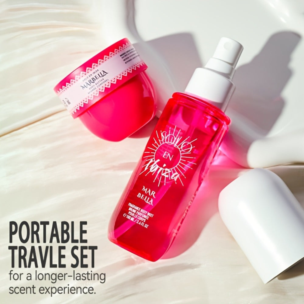 Body Hair Fragrance Mist Gift Set 2-Piece SOLO EN IBIZA Perfume Mist Body Cream Vanilla Fruit for Bath Time, Home Spa and Per