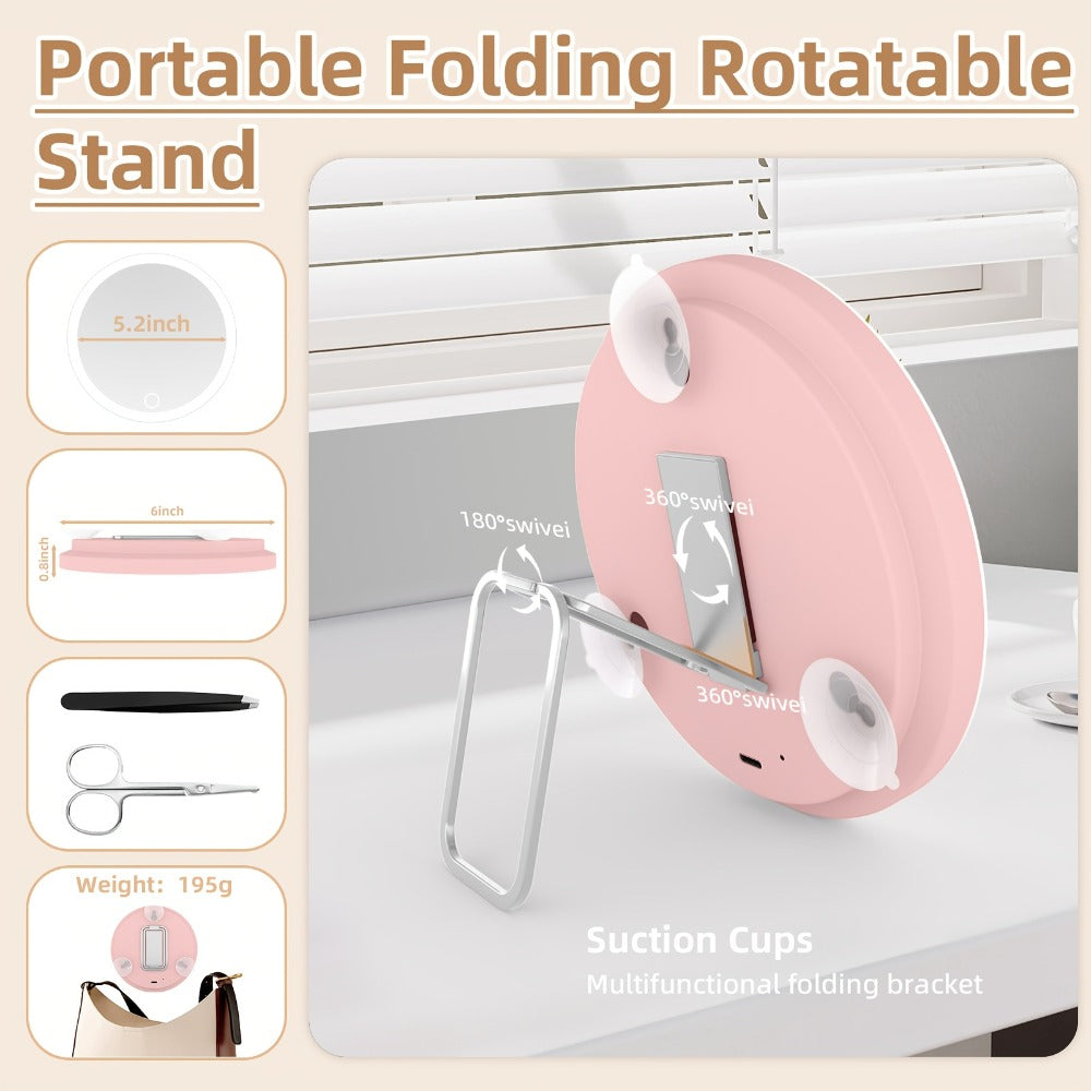 30X LED Magnifying Mirror Rechargeable 6-Inch Lighted Handheld Pocket Mirror with Hanging Loop – Portable Travel Vanity Mirro