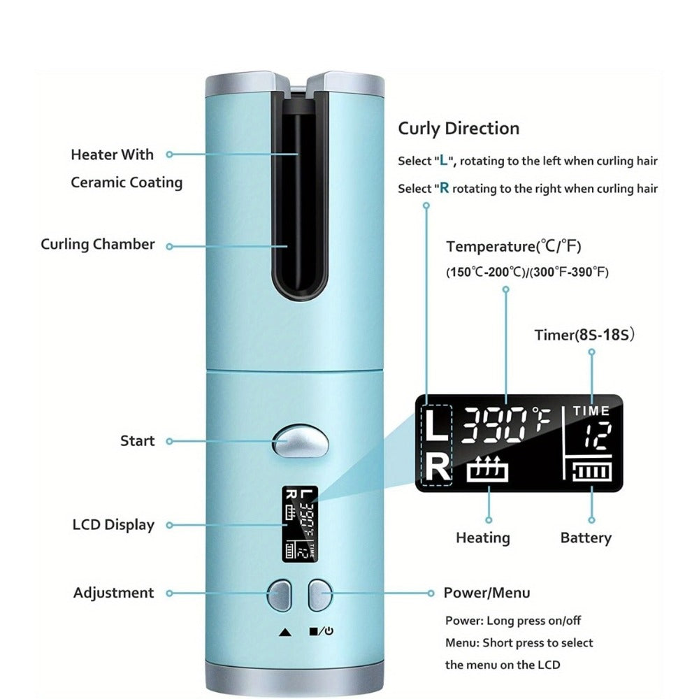 USB-Rechargeable Automatic Curling Chamber with Six Heat Settings, LCD Timer and Four Color Options — image 3