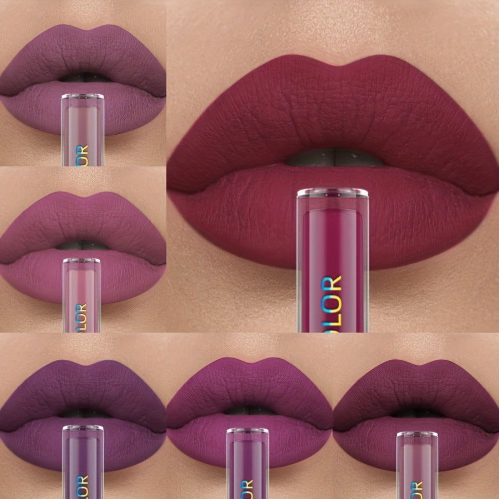 Matte Liquid Lipstick Set 6pcs Lip Glaze Non-Sticky Non-Drying Colorfast Velvet Finish, for Makeup, Travel and Everyday Vanit