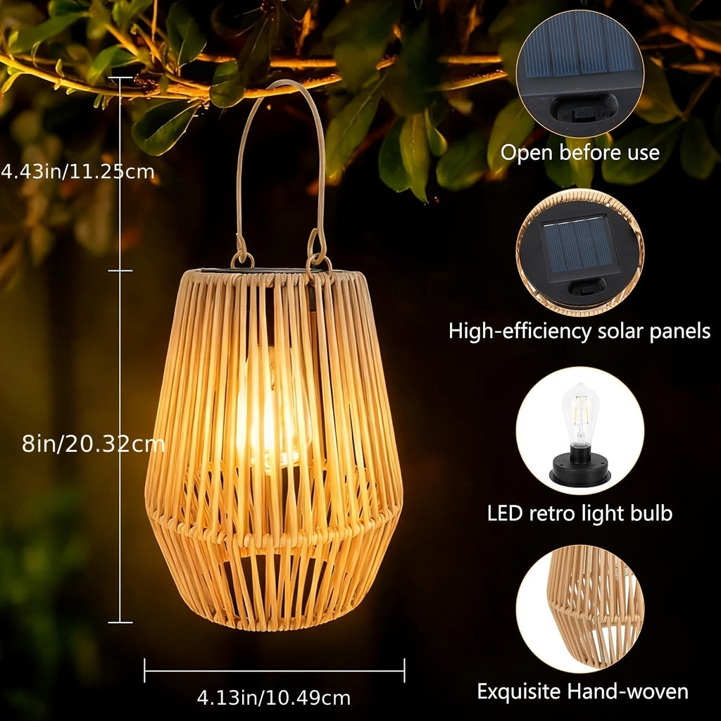 Solar Outdoor Lights Bohemian Bamboo Hanging Lanterns, Warm White, 1/2/4 Piece Sets for Patio Decor — image 6