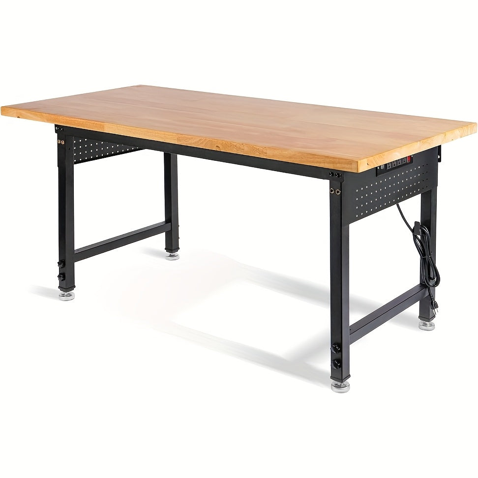Adjustable 28–40-Inch Wood-Top Workbench in 60- or 96-Inch Widths with Pegboard, Wheels and Power Strip — image 2