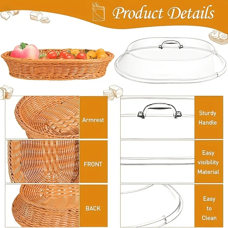 Woven Bread Basket in Square or Round Shape for Serving Bread, Fruit, Desserts and Snacks at Home or on the Dining Table — im