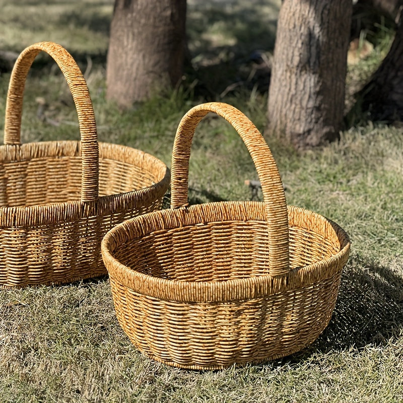 Oval Wicker-Style Market and Picnic Basket with Arched Handle in Medium or Large Size Options — image 7