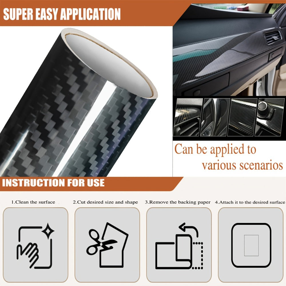 5D Carbon Fiber Vinyl Wrap 50cm x 300cm – Self-Adhesive Car Interior Decor Film, UV Protection, Scratch-Resistant, Dashboard 