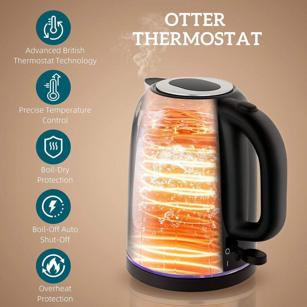 Simple Polished Toaster And Kettle Set - Black