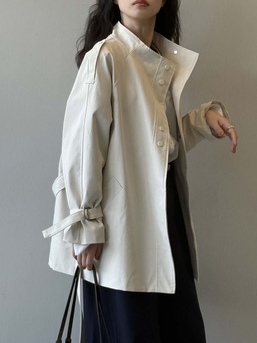 Stand Collar Trench Coat For Women Loose Casual Jacket