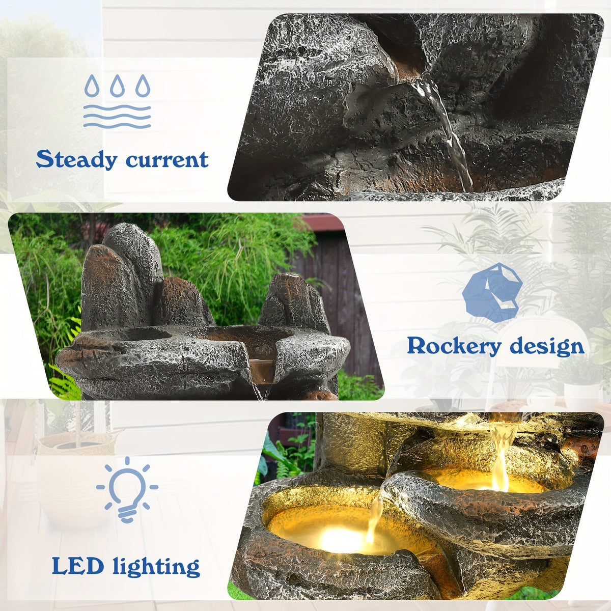 Outdoor Water Fountain 6-Tier Cascading Garden Fountain with LED Lights, Pump & Rocky Peak Decor — image 7
