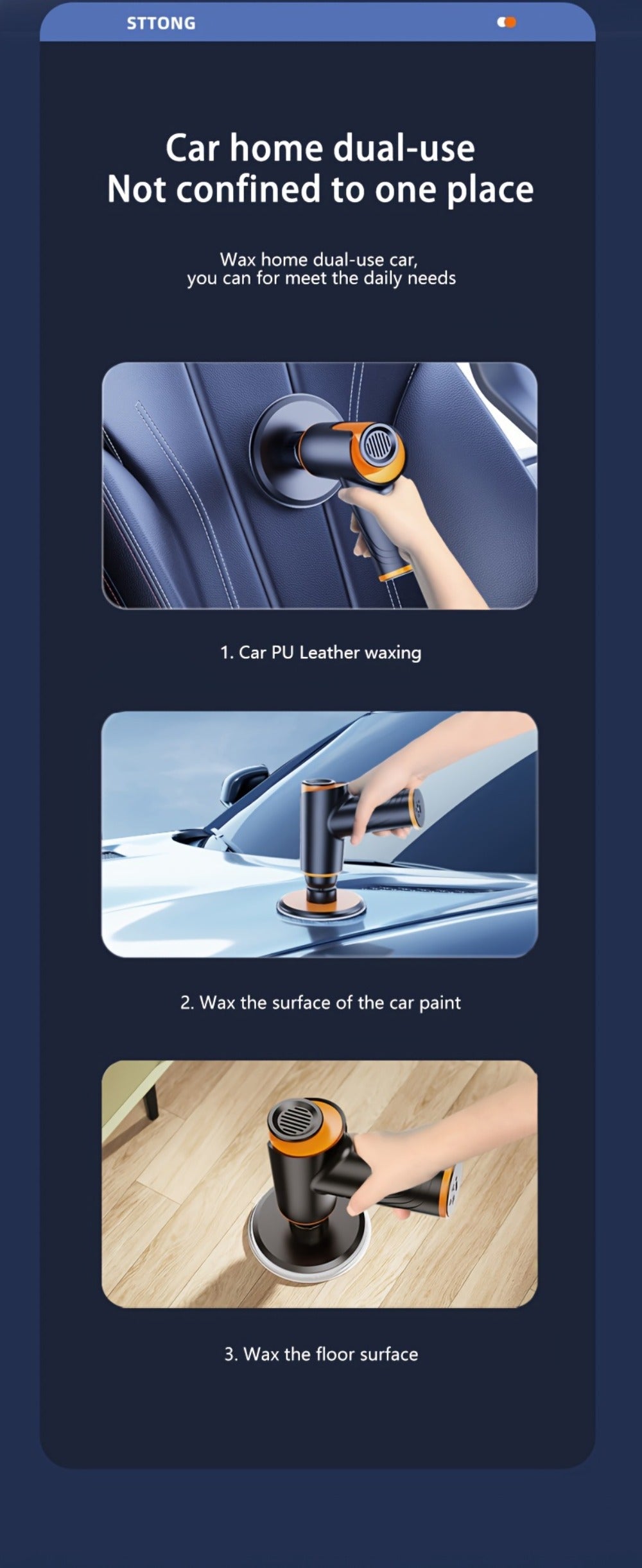 Car Polisher with 100W Cordless Rotary Body, Type-C Charging Port and Rechargeable Battery for Wax Application — image 14