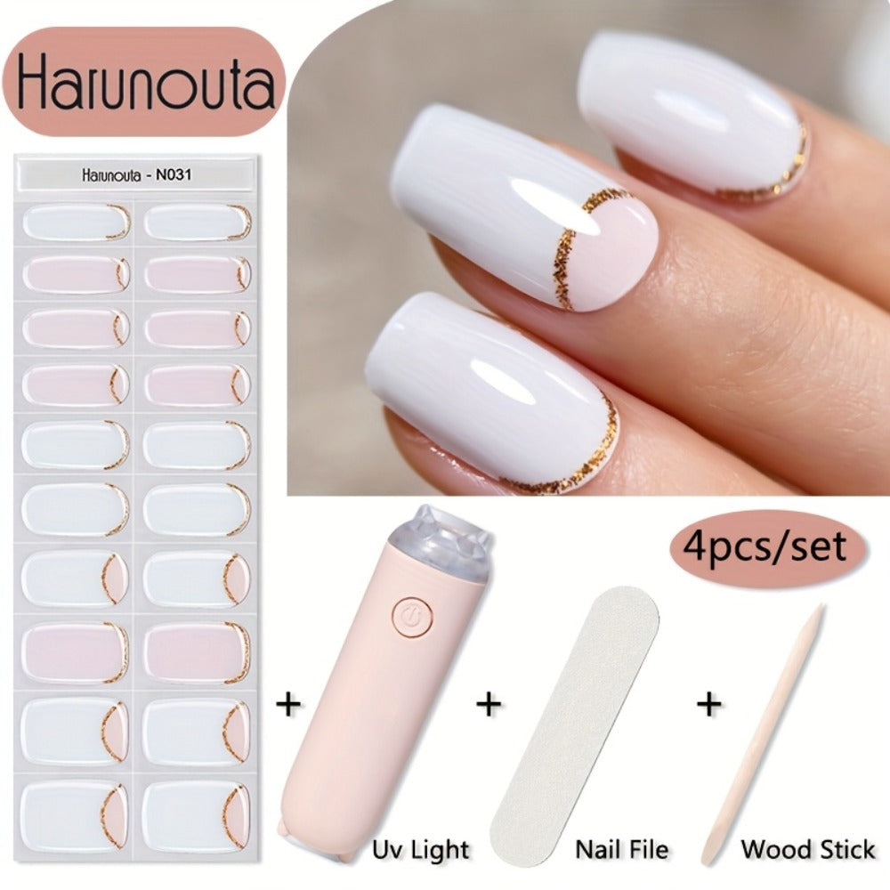 Semi Cured Gel Nail Strips Kit with Handheld LED Nail Lamp, 20 Real Gel Nail Stickers Wraps for DIY Nail Art — image 6