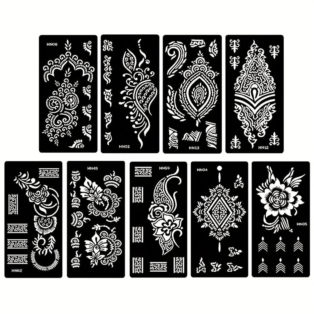 Nine-Sheet Reusable Tattoo Stencil Set with Long Floral and Henna-Style Pattern Cards in HN1 or HN2 — image 16