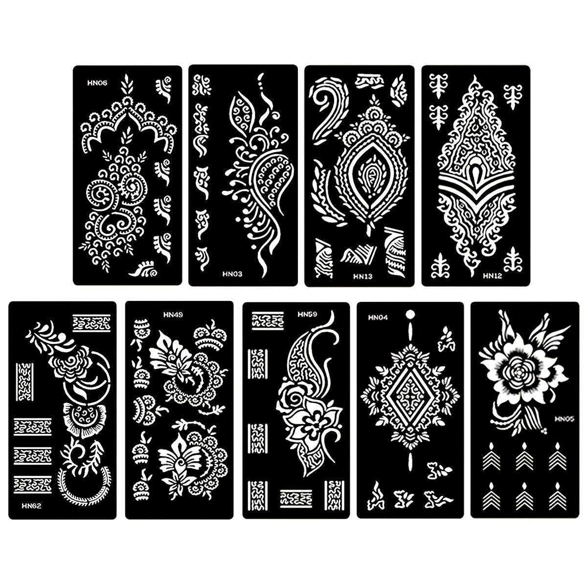 Nine-Sheet Reusable Tattoo Stencil Set with Long Floral and Henna-Style Pattern Cards in HN1 or HN2 — image 16