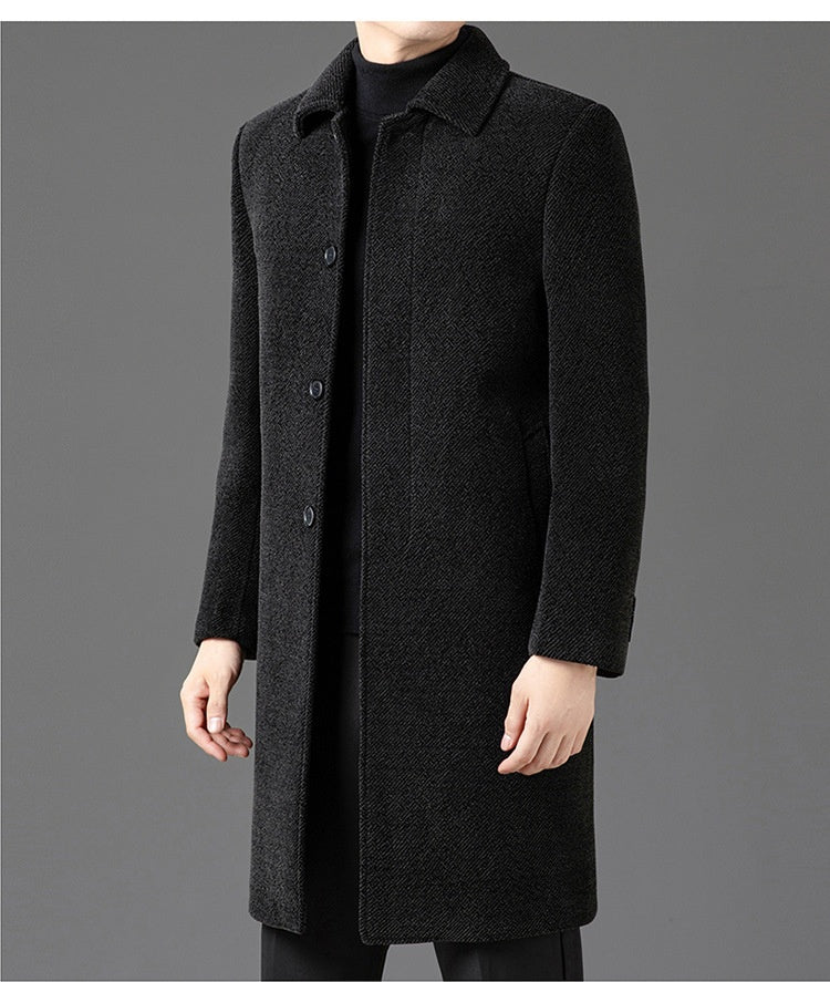 Temperament Lapel With Velvet Men's Woolen Coat