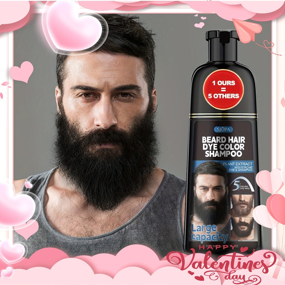 Men's Black Beard Dye 3-in-1 Hair & Beard Color Kit - Fast Blackening in 10-15 Minutes, Nourishing Skin-Safe Formula — image 
