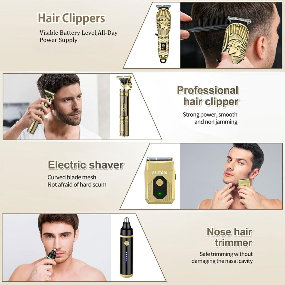 4-in-1 Cordless Grooming Kit for Men – Hair Clipper, Beard Trimmer, Electric Shaver & Nose Trimmer, Rechargeable Professional