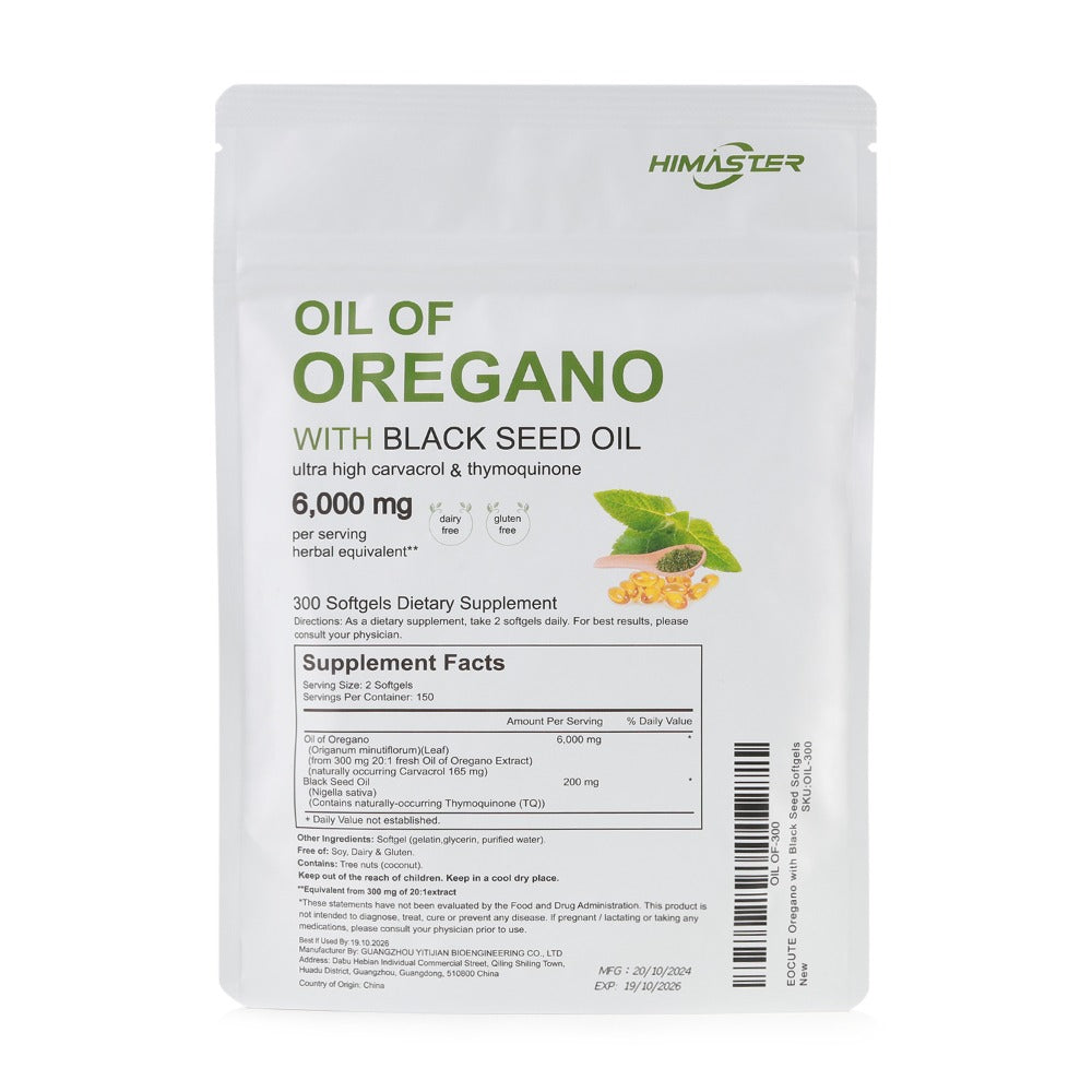 Herbal Supplement with HIMASTER Label, Oil of Oregano 6000mg per Serving with Black Seed Oil, 300 Softgels — image 9