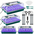 Seed Starting Tray Kit 4-Set 160 Cells High Dome | 8 LED Grow Lights Smart Timer 3 Modes 5 Brightness | Indoor Greenhouse Ger