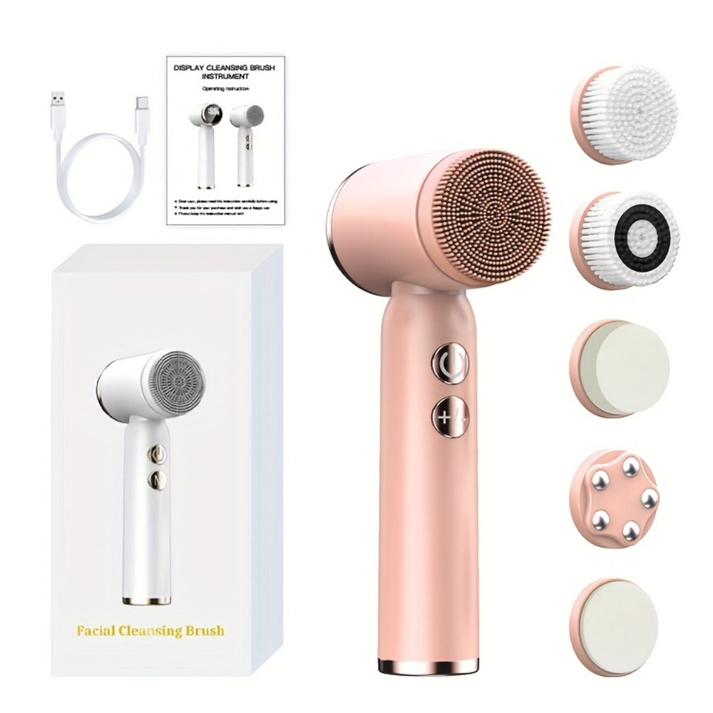 EMS Microcurrent Face Massager Device V-Face Lifting Double Chin Reducer Neck Rejuvenation 6-in-1 Brush Heads for Home or Sal