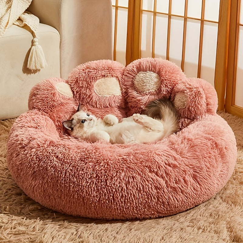 Bear-Paw Round Plush Pet Bed in Coffee, Pink or Gray with Four Weight-Labeled Size Options — image 28