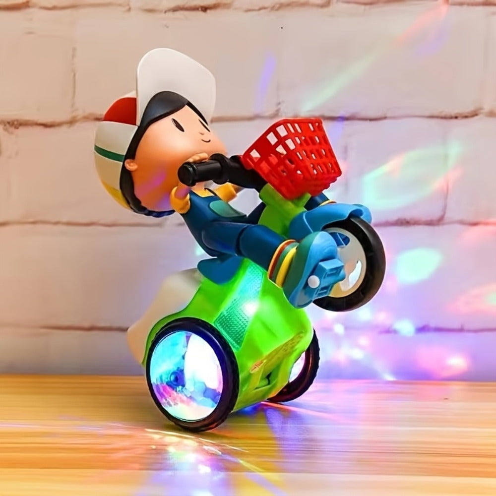 Kids Electric Tricycle Toy Motorcycle with 360° Rotation & Luminous Lights, Push & Power Dual-Mode Stunt Vehicle for Toddlers