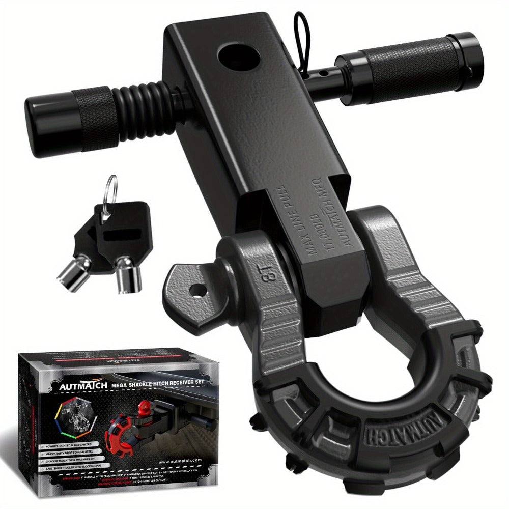 Shackle Hitch Receiver 2-Inch 68, 000 lb Break Strength with 3/4" D-Ring & 5/8" Hitch Lock Pin – Heavy Duty Drop Forged Steel