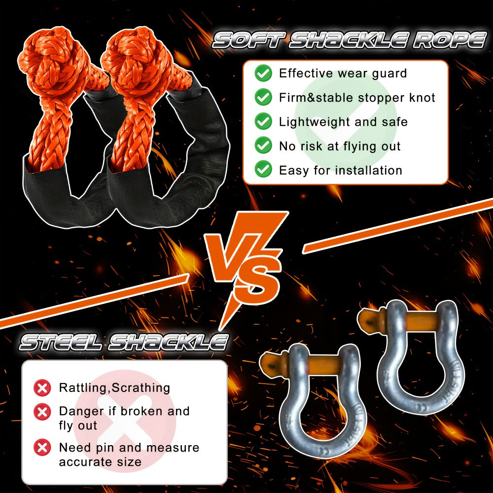 Soft Shackle 41, 000 lb Breaking Strength Synthetic UHMWPE Recovery Rope with Protective Sleeve – Heavy Duty Tow Shackle for 
