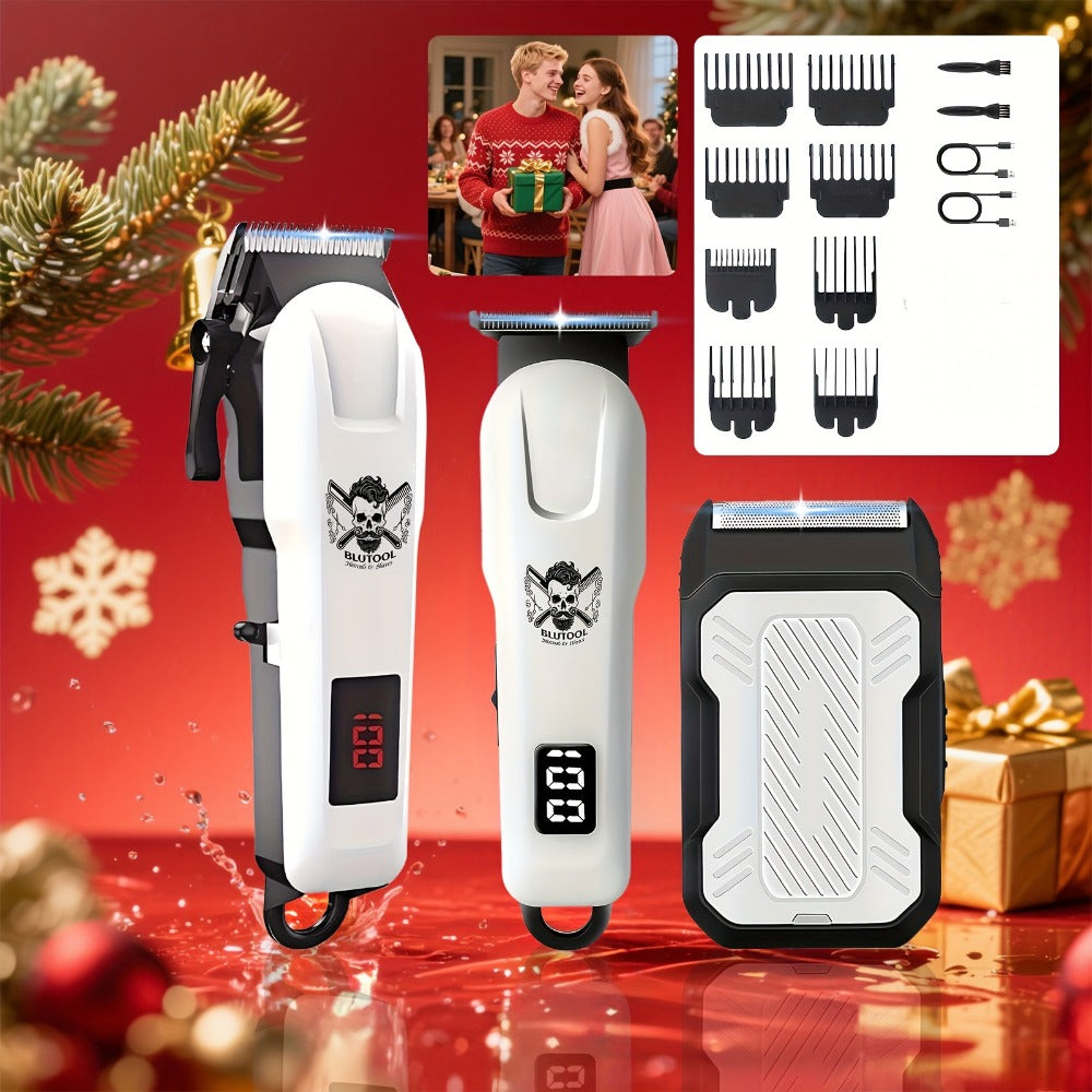 Cordless Hair Clipper Set for Men USB Rechargeable Electric Shaver with LED Display – Professional Grooming Kit 2 or 3 Piece 