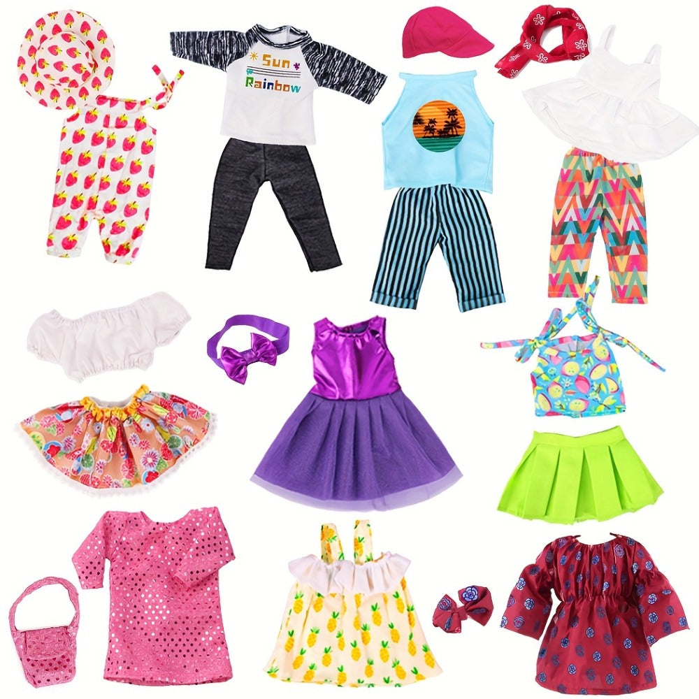 10-Outfit Doll Clothes Set for 18-Inch Dolls with Mixed Dresses, Tops, Pants, Skirts and Headwear — image 2