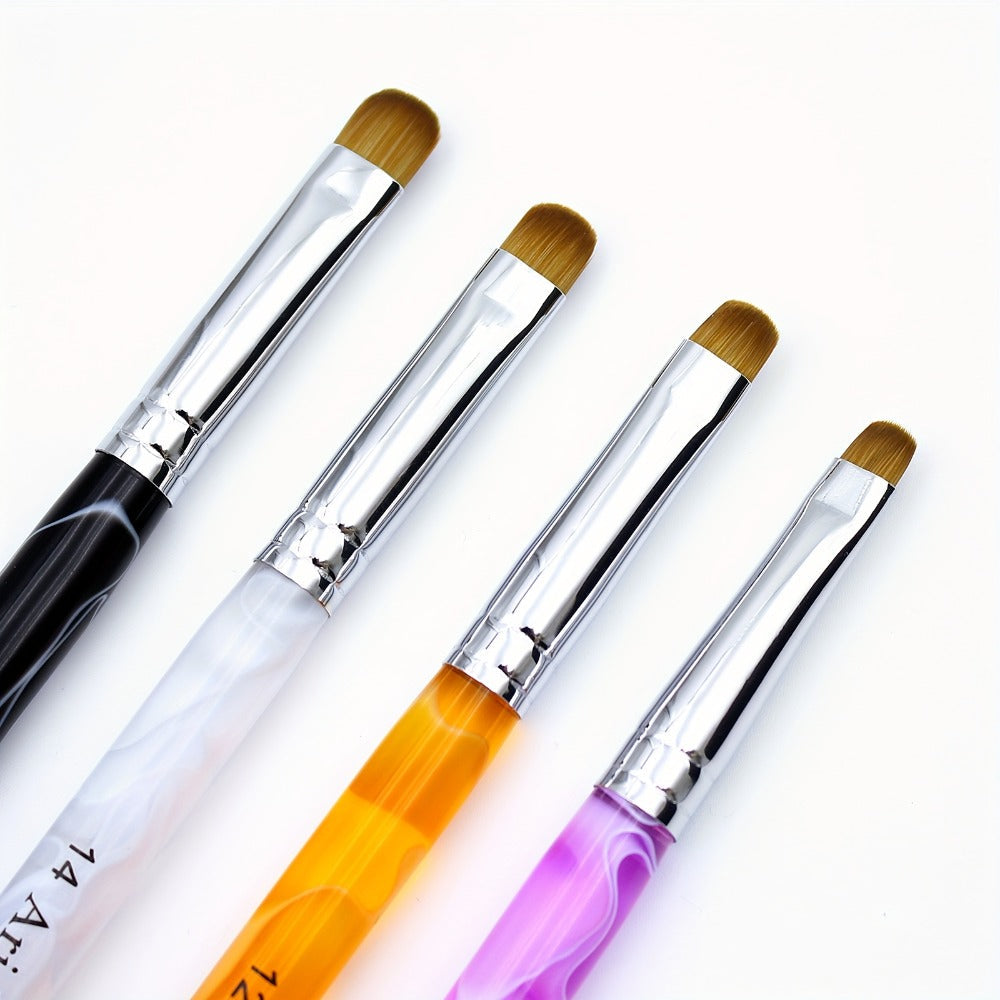 Nail Art Brush Set 4pcs Fine Tip Detail Brushes with Dotting Tool – Nylon Bristle Precision Manicure Brushes #10 #12 #14 #16 