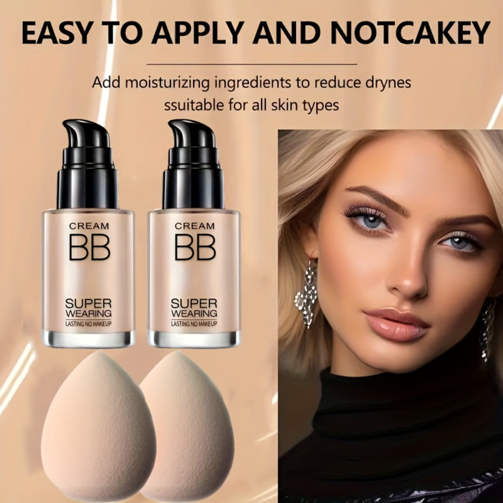BB Cream Setting Powder Set 2 Pcs with Tools Concealer Oil Free Matte Face Makeup for Women, for Makeup, Travel and Everyday 