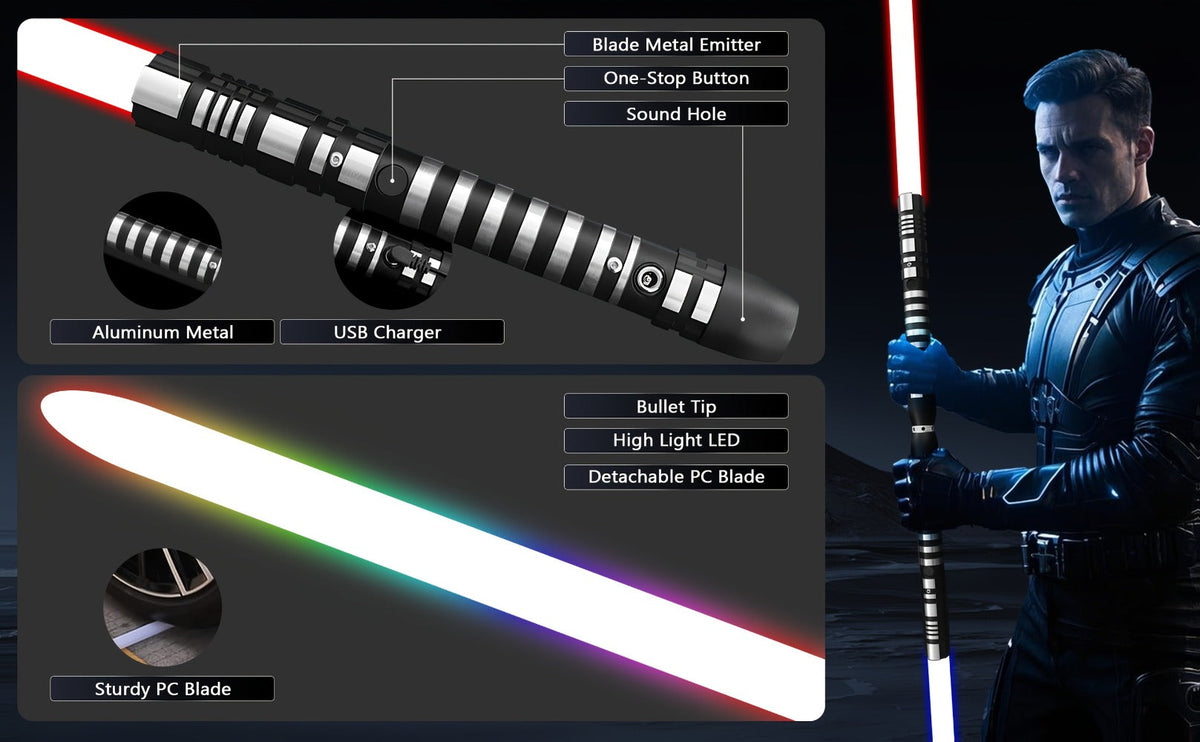 Light Up Dueling Saber 78" with 16 Color Lights & 3 Movie Sounds, 2-in-1 Dark Phantom Sword Single or Double Player — image 8
