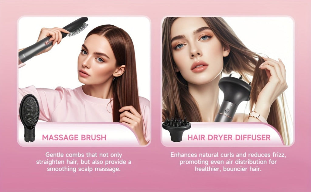 5-in-1 Hot Air Styling Comb Set Negative Ion Hair Dryer Brush with 5 Interchangeable Heads, for Home, Travel and Salon Hair S