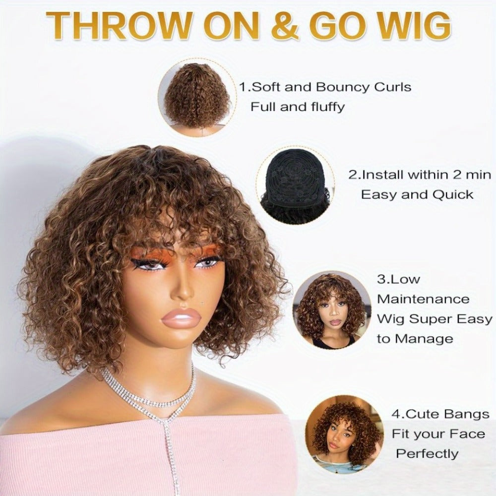 12-Inch Water Wave Bob Human Hair Wig with Bangs, 150% Density and TT1B/33 or P1B/30 Color — image 11