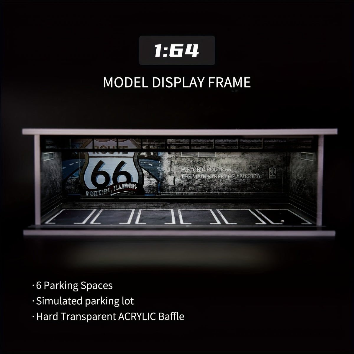 1:64 Diecast Car Display Case with LED Lighted Garage Diorama, Expandable Showcase for 6 Model Cars — image 9