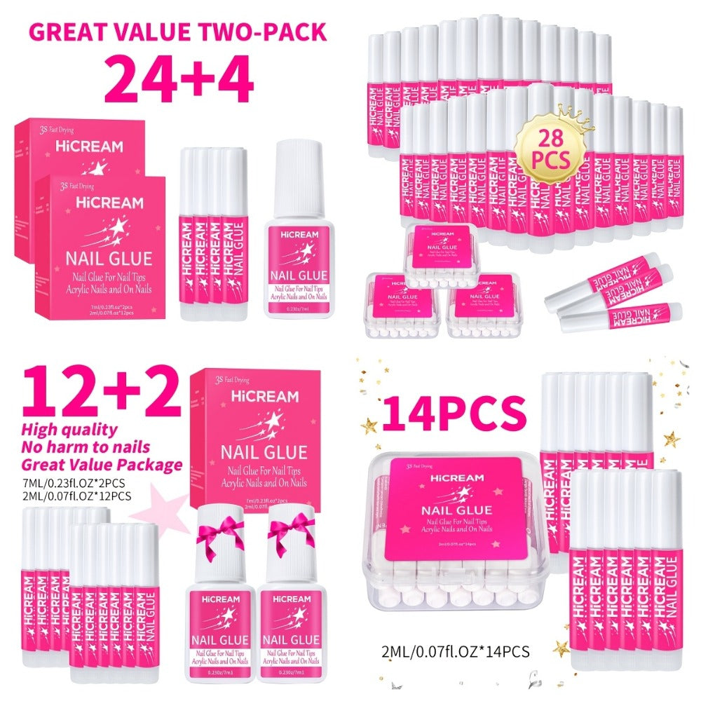 Nail Glue Set, MICHAN 14- or 28-Piece Configurations with 2ml Squeeze Tubes and Optional 7ml Brush Bottles — image 1