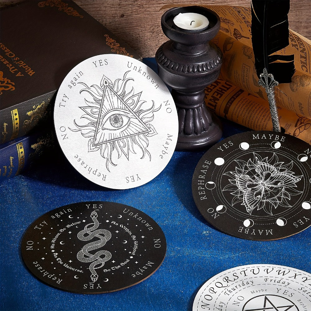 Pendulum Board Wooden 8 Pack – Retro Wiccan Divination Board 6 Inch with Metaphysical Messages Dowsing Board for Beginners Wi