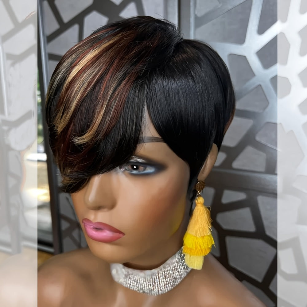 Synthetic Wig 4-Inch Layered Pixie with Bangs, Black-Blonde Look and Rose Net Cap for Daily Style — image 7