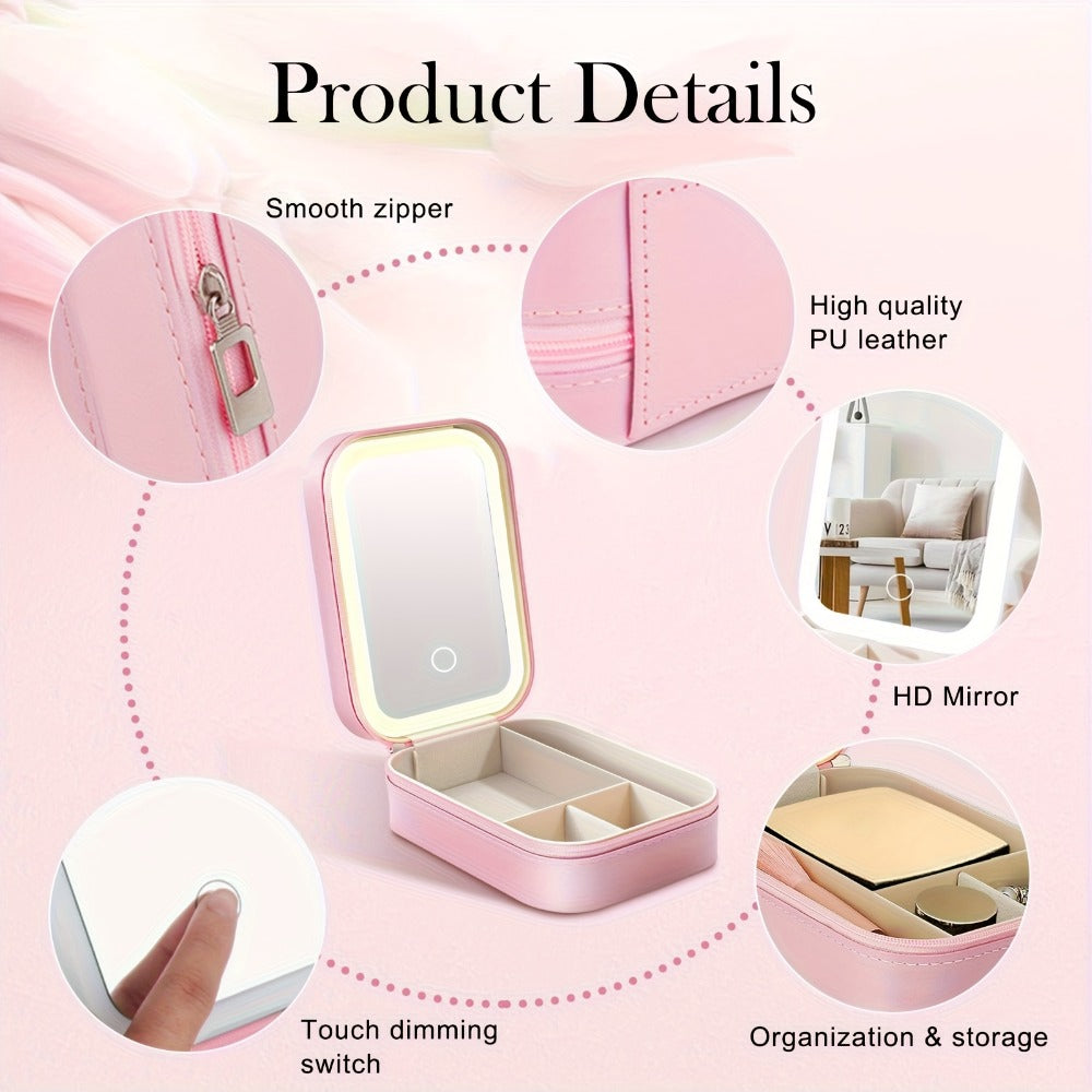 Lighted Makeup Mirror with Travel Case Cosmetic Organizer 3-Color LED Light 1200mAh, for Makeup, Travel and Everyday Vanity U