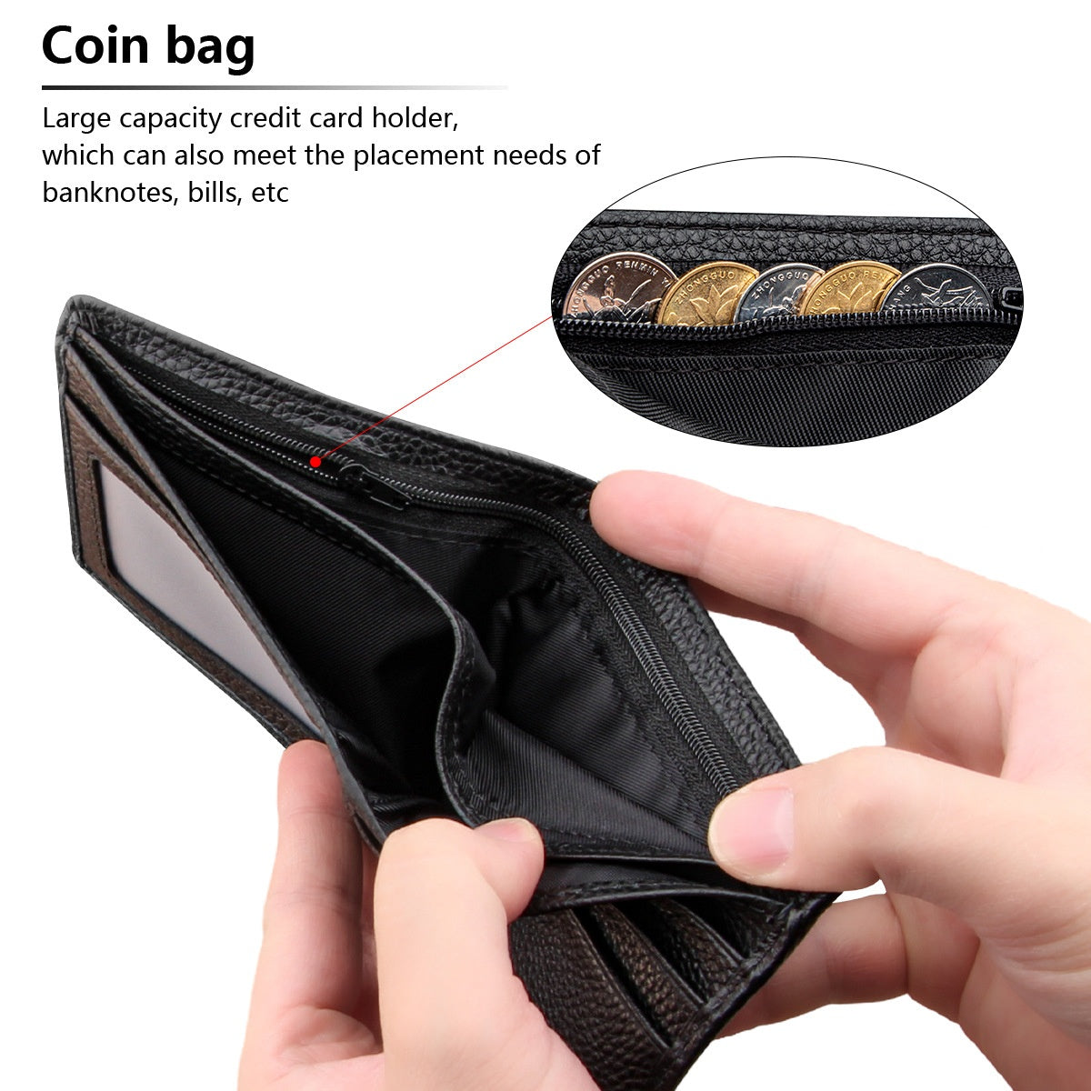 Black Men's Genuine Leather Wallet Cowhide Short Bifold