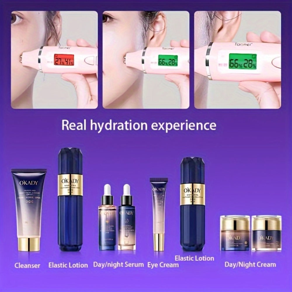 Skincare Set with OKADY Label, 8 Collagen and Hyaluronic Acid Product Items in Blue Gold Gift Box — image 3