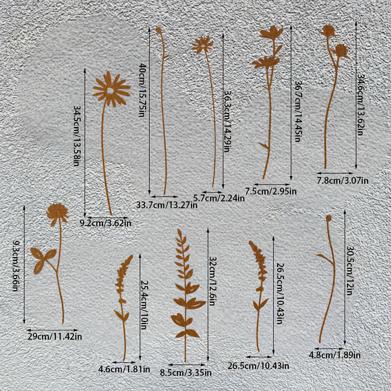Rustic Metal Wildflower Bouquet, 10-Piece Mixed Stem Set from 25.4 to 40 cm for Vases and Planters — image 4