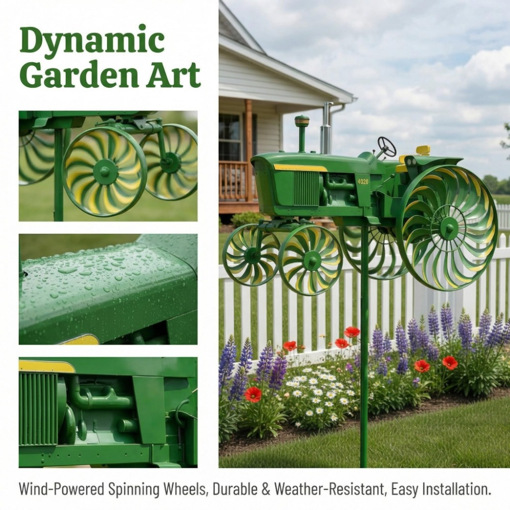 Garden Windmill Stake Tractor-Shaped | Rotating Wheels Pinwheel for Patio Yard Lawn Outdoor Sculpture Decor Gift — image 8